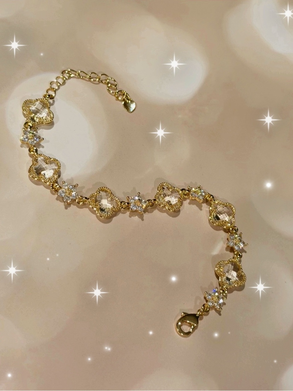 New Gold Clover Pave Crystal Link Bracelet - Elegant Women's Jewelry